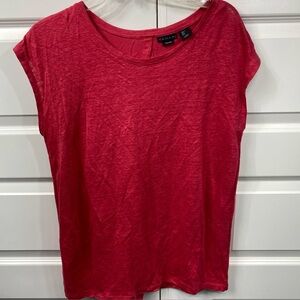 Linen TAHARI  100% Linen Short Sleeve Button Back Top Large Blouse